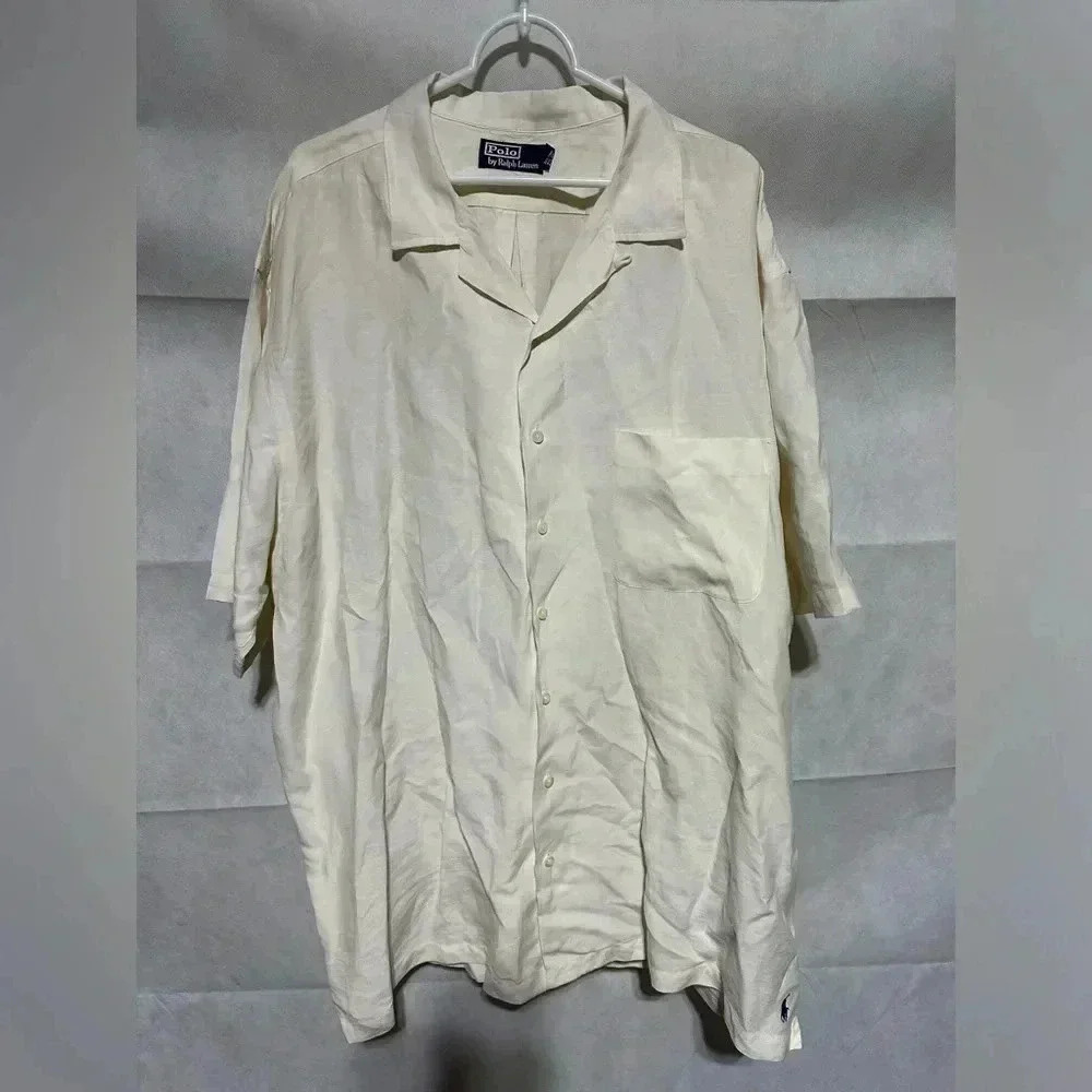 Polo Ralph Lauren Caldwell Shirt Men’s 2XL Tall Button Up Linen Silk Loop Ivory